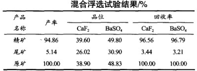 混合浮選試驗(yàn)結(jié)果